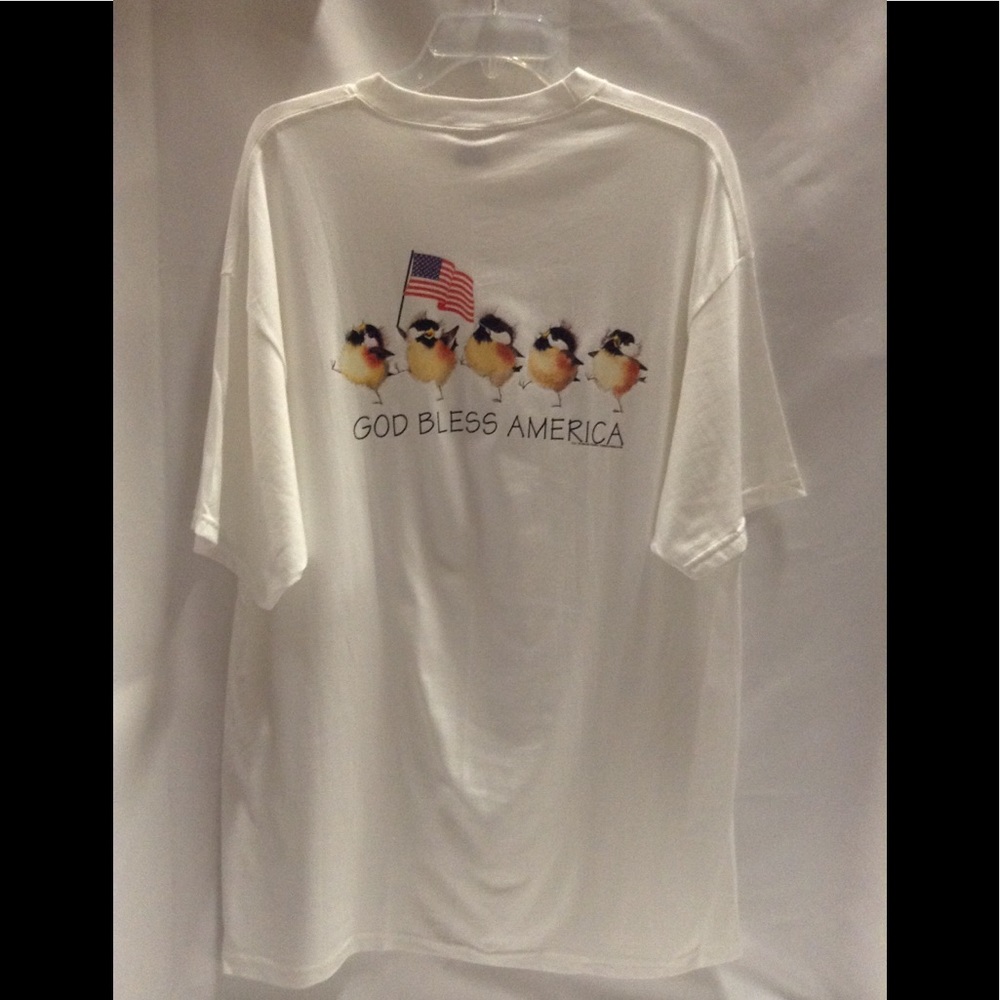 XL to XXXL God Bless America white t-shirt unisex bird chickadees